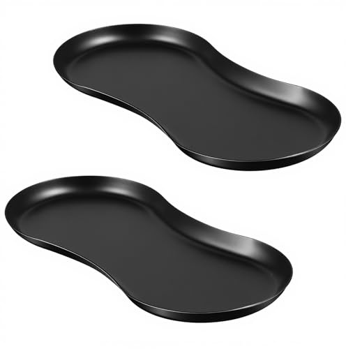 Classicseali 2 stycken dekorativa brickor små, dekorativa brickor svart, 18 | Smyckesbricka liten, oval bricka rostfritt stål för smycken, dekorationsartiklar, accessoarer, kosmetika, nycklar, desserter