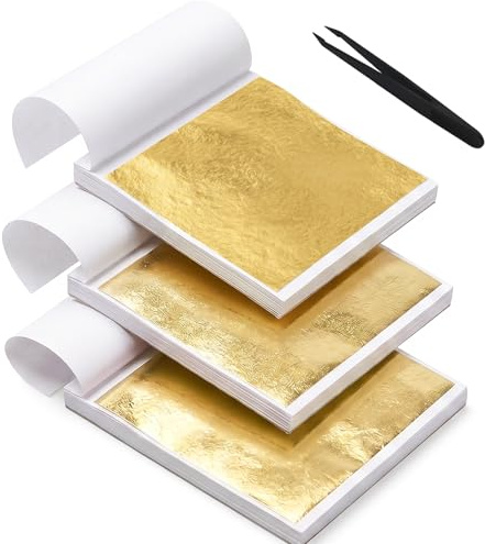 GETRICH 300 Hojas Pan de Oro de Imitación para Artes, 9 x 9CM Pan de Oro manualidades con Pinzas, Lámina Dorada para Dorado para Proyectos de Artes,Decoración de Muebles,Pintura y Manualidades,Uñas-2