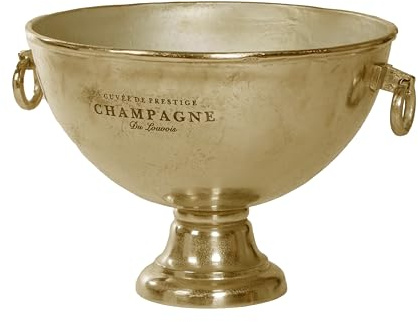 Barprofessional champagnekylare, vintage, guld, elegant champagneskål med vintagedesign, 47 cm diameter, 35 cm hög, gjuten aluminium, flaskkylare för snygg presentation