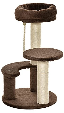 PawHut 65 cm Cat Tree for Indoor Cats Kitty Scratcher Kitten Activity Center Scratching Post Playhouse 2 Perch w/ Hanging Sisal Rope Brown