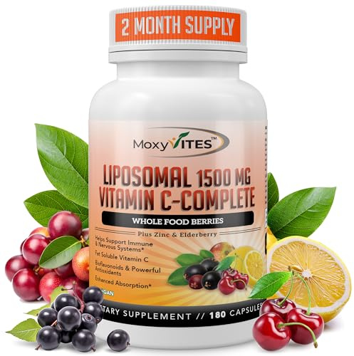 Liposomal Vitamin C with Zinc Capsules - Vit C Organic Elderberry, Amla, Camu Camu- Vitamina C High Absorption, Anti Aging, Immune Support,1500mg/Serving 3 Month Supply Gluten Free NON GMO Veggie Caps