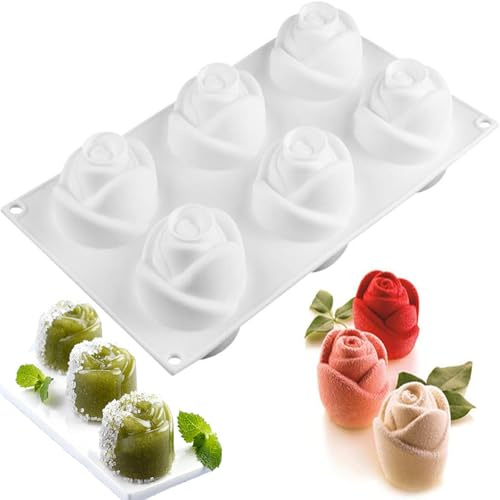 Stampo per Torta in Silicone, 6 Cavità Forma Rosa Fiore, Stampo per Dolci e Cioccolato, Stampo per Torta per Mousse, Stampi per Cottura a Motivi, per Gelato Muffin Biscotti Gelatina