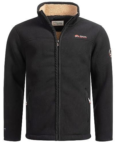 Arctic Seven Herren Fleece Jacke mit Teddyfell Futter Fleecejacke Wanderjacke AS325 [AS-325-Schwarz-Gr.L]