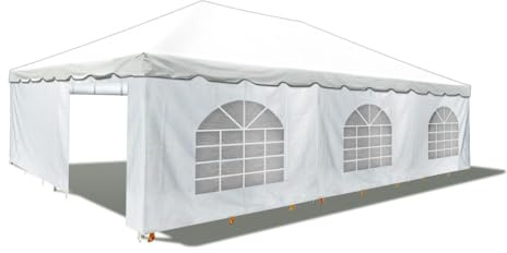 Party Tents Direct 20x30 Canopy Tent with Sidewalls - Steel Frame - Outdoor Gazebo Pavilion Sun Shade Camping Shelter - White Vinyl Heavy Duty Waterproof Tent Cover - Event Tents for Parties Wedding
