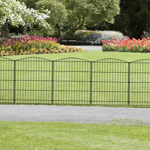 INJOPEXI Valla decorativa para jardín, 6 paneles, 12 pies de largo x 30 pulgadas de alto, alambre inoxidable, barrera para animales, al aire libre para patio trasero, sin puerta