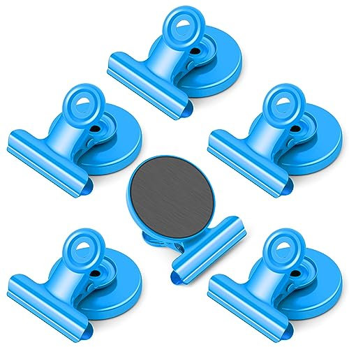 FINDMAG Magnetic Clips, 6 Pack Blue Fridge Magnets Clip, Whiteboard Magnet Clips Strong, Strong Heavy Duty Clips Magnet, Strong Magnet Clips for Whiteboard, Fridge, Office, Classroom, Paper