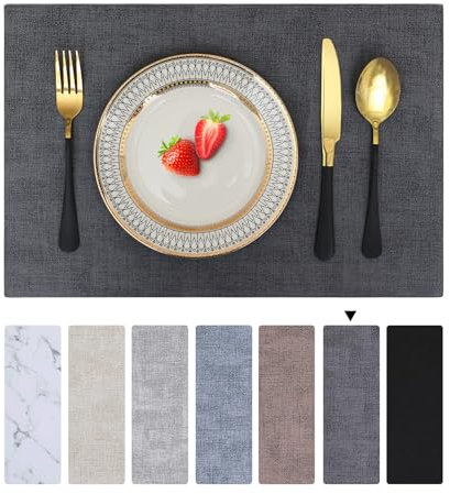Homaxy Tischsets Abwaschbar 6er Set, Wasserdicht Tischset, Platzsets Abwischbar Doppelseitigen, Platzset Leder, rutschfest Platzdeckchen, Schön Tischuntersetzer, Dunkelgrau