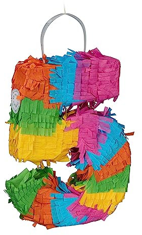 Relaxdays Pinata Zahl 5, Regenbogenpinata Geburtstag, HBT: 20,5 x 15 x 4,5 cm, Mini Piñata Kinder, zum Befüllen, bunt