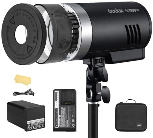 Godox AD300Pro Outdoor Blitzgerät Kamera TTL Blitz Vedio Licht 300Ws 1/8000 HSS 2.4G Wireless Flash Monolight mit 2600mAh Lithium Batterie Akku für FUJIFILM Nikon Sony Olympus Panasonic Kamera