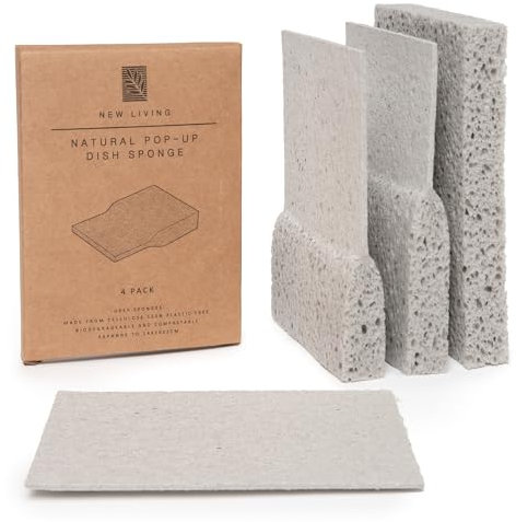 Spugna Pop Up Ecologica Biodegradabile - 4 o 8 Pezzi | Dimensioni 14 x 10 x 2 cm | Cellulosa Naturale Compostabile | Lunga Durata