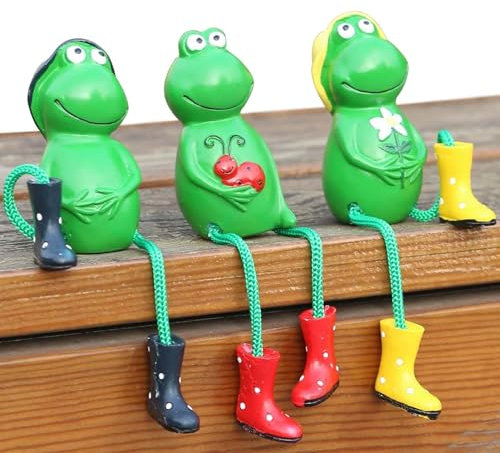 Lot de 3 figurines de grenouille - Décoration de jardin - Grenouilles suspendues - Mini étang - Décoration d'extérieur - Résistant aux intempéries - Statues d'animaux - Décoration pour jardin, balcon,