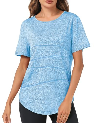 Terecey T-Shirt Sport Femme Manches Courtes UPF 50+ Confortable et Respirant Haut de Fitness Séchage Rapide pour Entraînement Running Extérieur et Maison