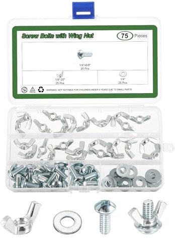 sourcing map 25 Set Screw Bolts with Wing Nut, 1/4-20 Carbon Steel Hand Tighten Wing Nuts 1/4x5/8 Cross Head Screw with Washer for Machinery Electronic Equipment