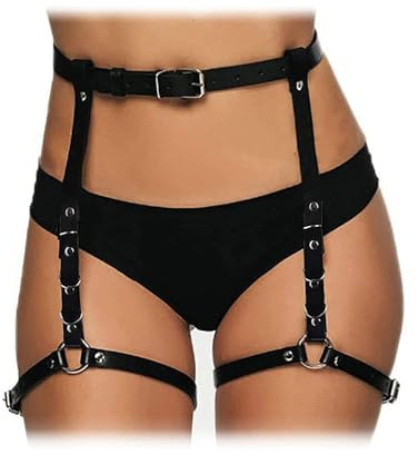 TTPSRY Punk Chaîne de Corps en Cuir Noir Chaînes de Taille Chaîne de Jambe Harnais Ceintures Réglable Plage Boîte de Nuit Fête Accessoires Bijoux de Corps pour Femmes et Filles（Noir）