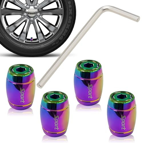 Cimown 4 Pcs Tire Anti-Theft Valve Cover, Dust Caps For Tyres, Car Dustproof Tyre Valve Cover With Spanner For All Cars, Bikes, Motorbikes (Color)