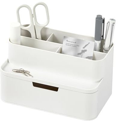 BLUE GINKGO Organisateur de Bureau Compact – 5 Compartiments, Demi-tiroir – Porte-stylos, Organisateur de Papeterie pour Bureau, Coiffeuse, Étagère (Fabriqué en Corée, Blanc)