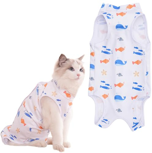 AFCJLTO Recovery Suit, Body Post Operatorio Gatto,GattoTuta Medica da Recupero Pet per degenza per Gatti Ideale per ferite Addominali o malattie per Gatti,M,Adatto per 4-8 kg
