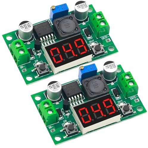 RUNCCI-YUN 2 stycken justerbar DC step-down nätdel omvandlare, 4–40 V ingång till 1,25–37 V utgång spänningsregulator med LED voltmeter för DIY Arduino