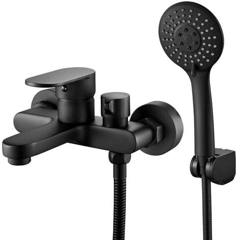 Felenny Grifo de Bañera con Ducha de Mano, Grifo de Bañera Ajustable de 3 Niveles con Manguera de Agua de 1,5 m de Largo Incluida