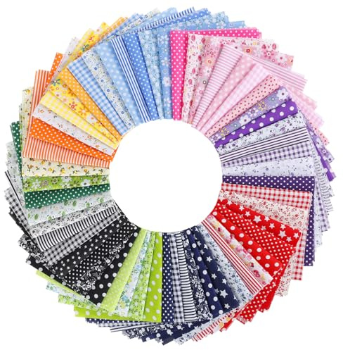HuhWafee 56 piezas de tela de algodón patchwork, 8 colores, 100% algodón, 25x25cm, para costura, diseño colorido
