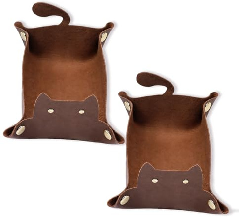 PHYNDR 2 Pièces Piste de Dés Cuir,Dice Throne,Plateau de des Pliable pour DND RPG Jeux de Role Table,Apparence du chat