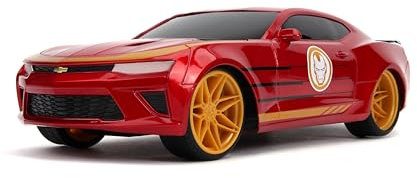 Jada Toys 253226000 Marvel RC Iron Man 2016 Chevy, Chevrolet Camaro SS, Remote Control Car, Turbo Function, 2 Channel Radio Remote Control, USB Charging Function, Includes Batteries, 1:16, Red