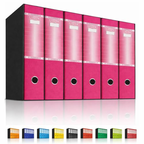 LogicaShop UBOX 6 Raccoglitori ad Anelli A4 Dorso 8 con Custodia Cartone, Formato Commerciale, Registratore con Meccanismo a Leva D, Raccoglitore con Scatola, Faldone Universale (Viola)