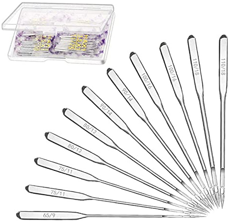 80 Pcs Universal Sewing Machine Needles, Heavy Duty Iron Alloy Sewing Accessories with Box, 6 Sizes 65/9 75/11 80/12 90/14 100/16 110/18 Compatible with Singer Brother Janome Sewing Machine
