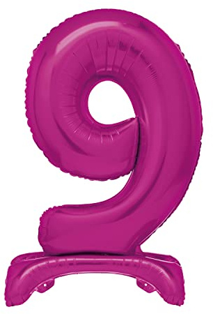 Unique Hot Pink Standing Number 9 Foil Balloon 30, Packaged