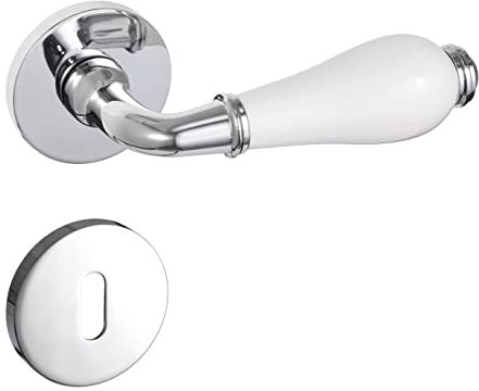 Gavroche antiker Türgriffe Set BB Buntbart | Türklinken für Innentüren in Silber Chrom Weiß | Drückergarnitur Zimmertür mit runder Rosettengarnitur aus Zink und Keramik Einlage Türbeschlag in L-Form