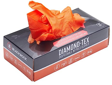 Blackrock Mechanics Diamond-Textured Disposable Gloves, 50 Box, Nitrile Disposable Gloves, Engineering, Gripz, Heavy Duty, Medical, Food, Latex Free, Non-Sterile, First Aid, Orange, PPE - Size Large