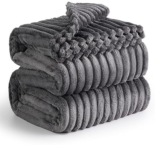 BEDSURE kuscheldecke 220x240 - Tagesdecke, Wolldecke & Fleecedecke, Sofadecke, Weiche Warme Grobe Korddecke für Zimmer Deko, Wohn- & Kuscheldecken, Große Decke, Dunkelgrau, 220 x 240 cm