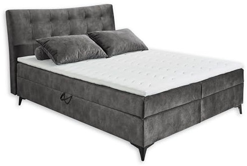 Stella Trading Melrose 1 Boxbett 180x200 in Anthrazit - Bequemes Doppelbett mit Bettkasten & Komfortschaum Topper - 182 x 109 x 210 cm (B/H/T)