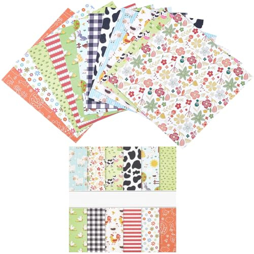 GORGECRAFT 24 Hoja 12 Estilos Bloc de Papel para Álbum de Recortes con Tema de Granja 15x15cm Estampado de Animales de Vaca Papeles de Cartulina para Decoupage de Una Sola Cara Suministros de Fondo
