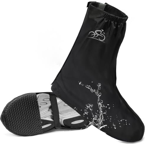 KAZATE Regenschutz Schuhe Fahrrad, Schuhüberzieher Wasserdicht Fahrrad-Überschuhe mit Reflektorstreifen, Winterfest Regenschuhe Gamaschen Schwarz für Herren und Damen (38-42)