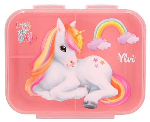 Depesche 13031 Ylvi Color Cloud Boîte à Lunch, Rose, avec Motif Licorne et Arc-en-Ciel, 3 Compartiments et Couvercle Transparent, Multicolore