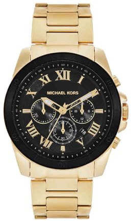 Michael Kors Reloj Alek para Hombre, Movimiento cronógrafo de Cuarzo con Correa de Acero Inoxidable, Oro y Negro
