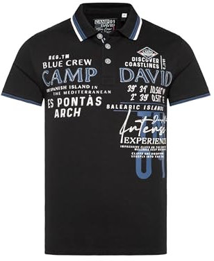 Camp David Herren Poloshirt mit Trikotkragen und Logo Artworks Black XL