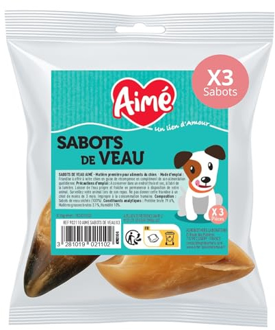 Aimé - Sabot de Veau pour Chien - Friandise pour Chien Saine - Favorise la Mastication de Longue Durée - A Donner Entre Les Repas - Réduit l'Anxiété et Le Stress - Bonne Santé Dentaire - x3