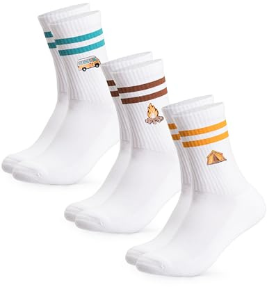 Occulto Damen & Herren Motiv Tennissocken 3er Pack (Modell: Rio), Statement Tennis Socken Camping 35-38