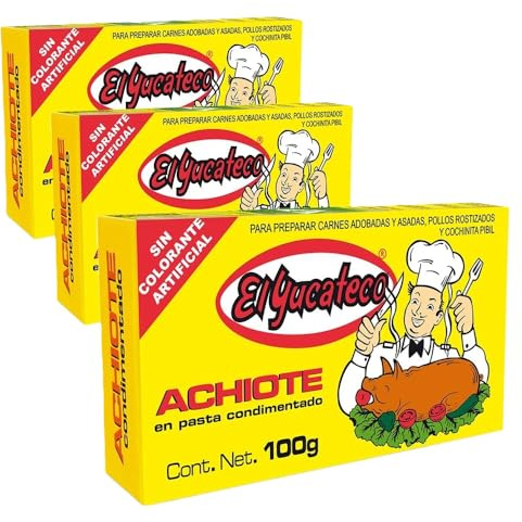El Yucateco Premium Achiote Paste 100g (Pack of 3) – Authentic Annatto Seasoning for Traditional Mexican Marinades – Ideal for Chicken, Beef, Stews, Rice & Grilling – No Artificial Coloring