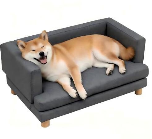 NICEME Medium Size Elevated Dog Sofa Bed, Sofas & Chairs for Dogs Couch for Pet, Grey Linen Upholstery, Wooden Legs, Indoor Dog Cat Bed, Medium Size