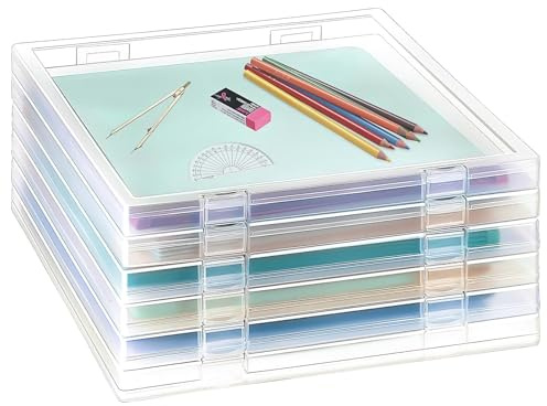 6PCS A4 Paper Storage Case Scrapbook Paper Organizer Boxes, 32 x 32 cm Transparent Portable Project Case, Plastic Storage Containers for File Magazines with Buckle for Documents Photo File Magazines
