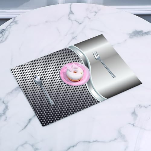 EYLOZS Tovagliette Lavabili,Set di 4 Tovagliette Colazione in PVC,Antiscivolo,Resistenti al Calore,per Tavolo da Cucina,Sfondo grigio e do con altoparlante a griglia quadrata in primo piano,45x30cm