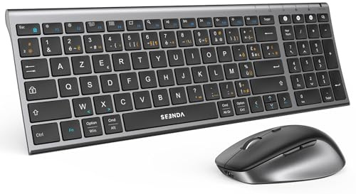 seenda COE401 Clavier Souris sans Fil Bluetooth Rechargeables, Multidispositif(2.4GHz+BT1+BT2), Silencieux, Ultra-Fin, AZERTY Clavier pour Macbook PC Windows Ordinateur iPad Android Tablette