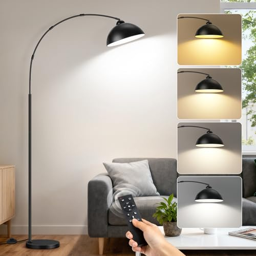 OUTON Lampada ad arco, lampada da terra LED dimmerabile, Nero