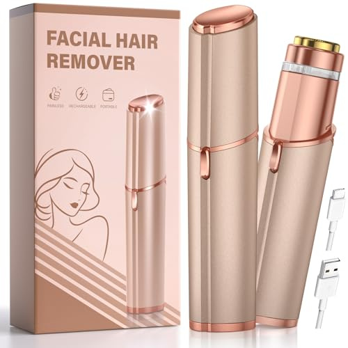 Depiladora Facial Mujer Eléctrica Recargable: Depilador Facial Sin Dolor Portátil con Luz LED- para Labio/Barbilla/Bigote- Preciso y Fácil de Usar- Recargable USB (Dorado)