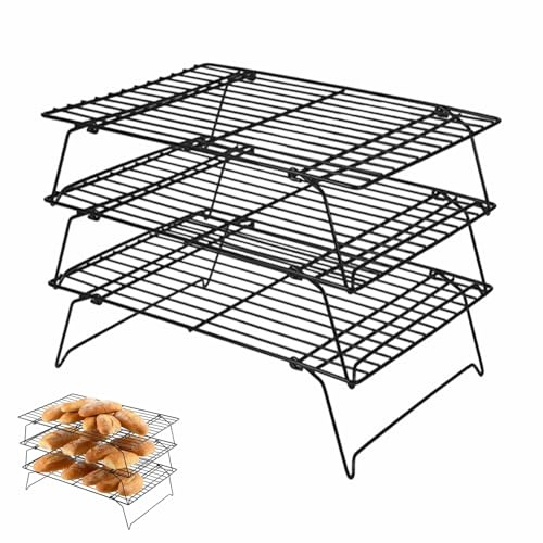 TFSYLISA Griglia di Raffreddamento, Griglia da Pasticceria a 3 Ripiani Impilabile in Acciaio Inox, 3 Livelli Griglie di Cottura Antiaderente per Biscotti, Cupcake, Torte, Cottura