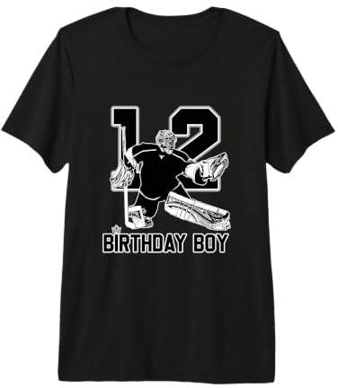 No. 12 Portero de Hockey sobre Hielo Feliz 12 cumpleaños niño Camiseta Premium