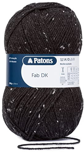 Patons Fab DK Knitting and Crochet Double Knitting Wool - 100% Acrylic Machine Washable & Tumble Dry Yarn - Colour 8375 - Charcoal Tweed - 1 x 100g Ball